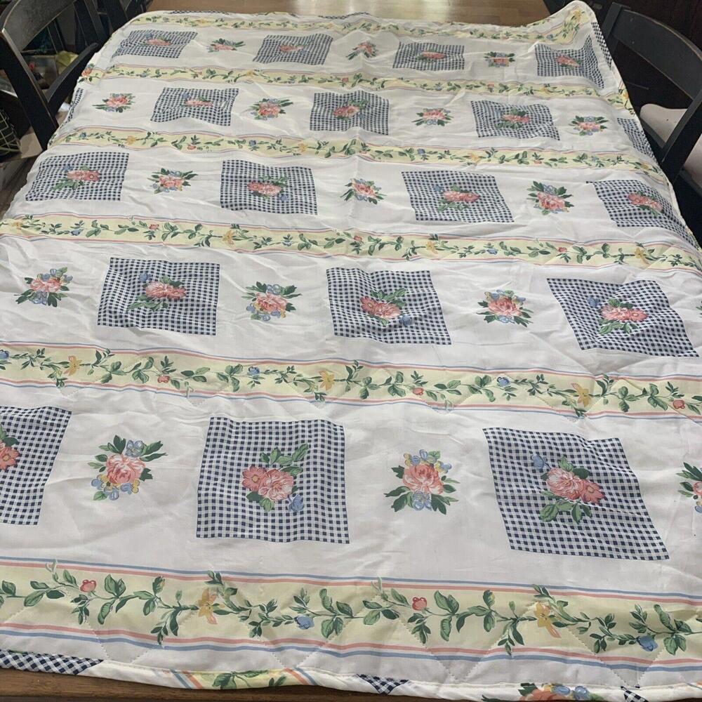 Yves Rocher Tablecloth Floral Blue Plaid 62x45” Grannycore Cottagecore Farm​​